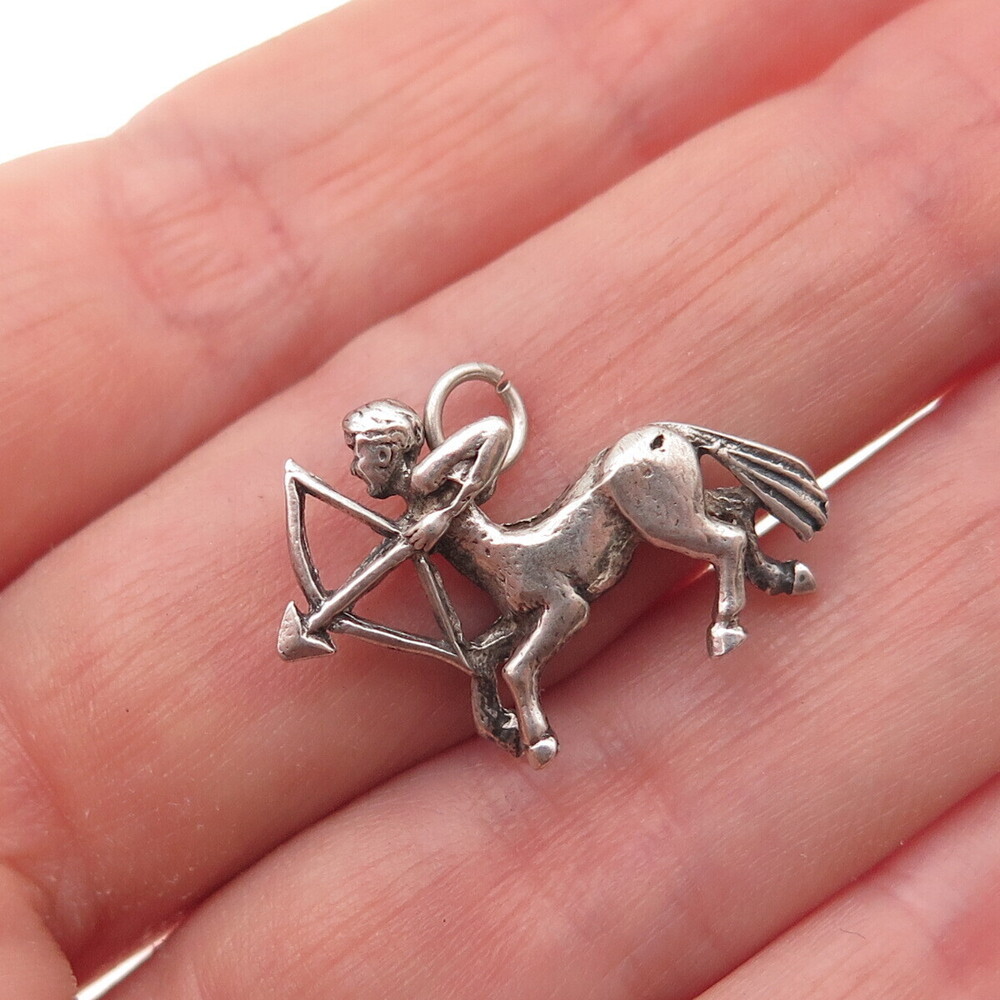 925 Sterling Silver Vintage Sagittarius Zodiac Sign Oxidized Charm Pendant